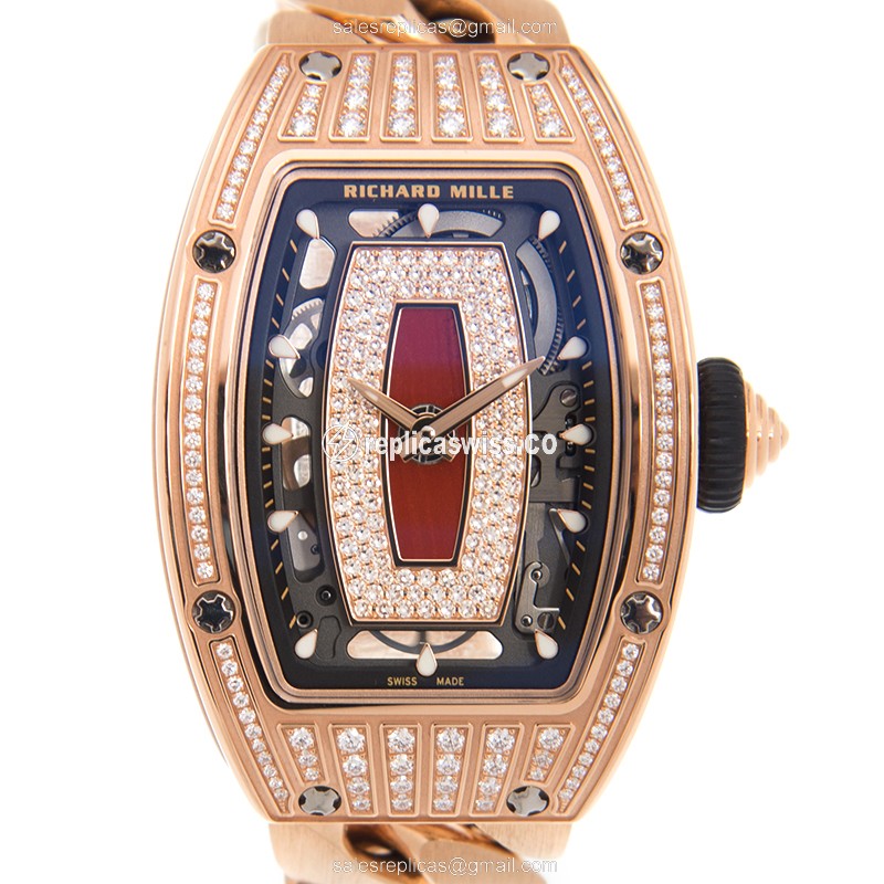 Richard Mille RM07-01RG Replica - Automatic - 18kt Rose - Gold Dial - Diamond - Steel Strap